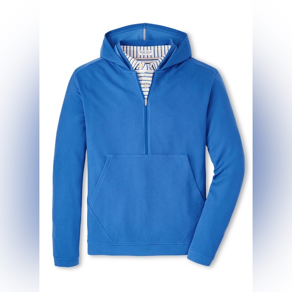 Peter Millar Mako Blue Grid Performance Half-Zip Hoodie MF24EK48 Sweatshirt